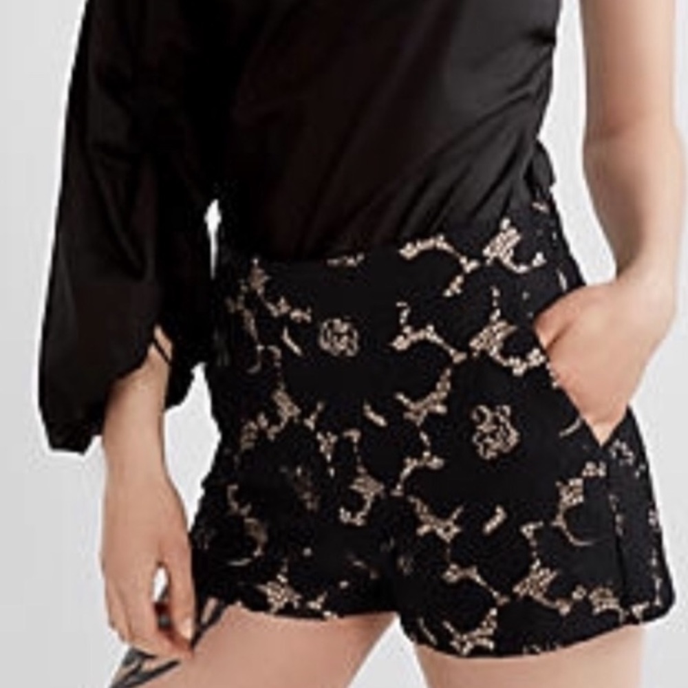 Express Floral Overlay Black Shorts